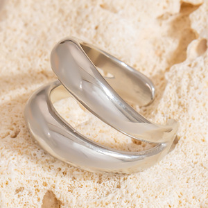 Stainless Steel Geometric Curved <b>Ring</b> <b>Open</b> Design Unisex Fashion Jewelry Gift - Product Image 2