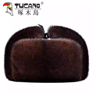 Factory Wholesale Russian Aviator Hat Real Sheepskin Leather Hat Men's Real Mink Fur Hat - Product Image 5