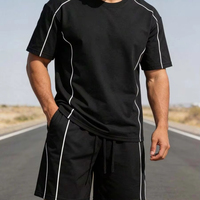 T-shirt à manches courtes pour homme, couleur noire unie, coupe ample, polyester, ensemble de vêtements de sport pour la course à pied et la salle de sport