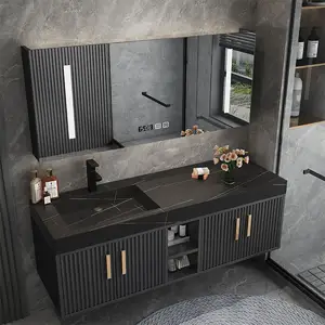 Tocador de baño de un solo lavabo montado en la pared moderno con gabinete lateral
