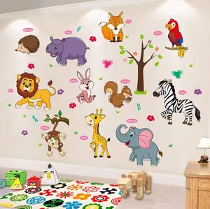 Animal Wall Sticker Cartoon Baby Children DIY Decal Self-Adhesive Wallpaper Mural Decorate for Living Room