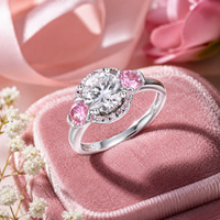 Cincin Halo Batu Pink Kustom Elegan Berlapis Emas Putih Cincin Zirkonia Kubik AAAAA Cincin Vintage Perhiasan Demi Fine untuk Wanita