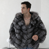 Manteau d'hiver sur mesure de luxe pour hommes, sweats à capuche, veste en fourrure de renard argenté véritable, manteau pour hommes