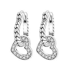 Nuevos pendientes/argollas de serpiente en forma de corazón de latón blanco con circonitas, con temática animal – un regalo perfecto para ella - Product Image 1