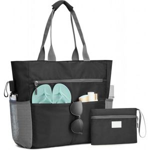 Bolso de Playa Extra Grande con Correa para la Muñeca, Impermeable, con Múltiples Bolsillos, a Rayas, para Mujer, con Cierre, a Prueba de Arena, Familiar - Product Image 1