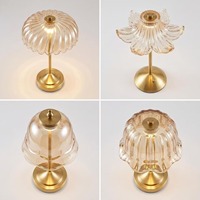 Lámpara de Mesa Inalámbrica Vintage con Pantalla de Cristal Dorado, LED con Atenuación Táctil, Decoración para Regalos de Boda y Fiestas, Carga USB, Logotipo Personalizado