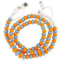 Câble de charge FASHLINK 4 en 1 à motif damier avec perles, multi-connecteurs USB, charge rapide, cordon de chargeur de téléphone, cadeau