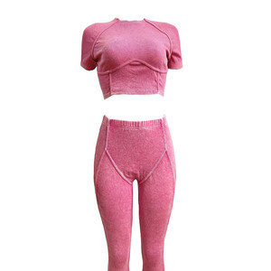 2024 여성 바지 조깅 스포츠 스택 바지 레깅스 슬릿 두 조각 주름 장식 스택 바지 세트 여성용 - Product Image 5