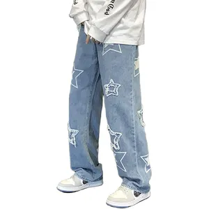 Y2k Celana Jins Longgar untuk Pria, Celana Denim Lurus Kaki Lebar Hip Hop Longgar Streetwear