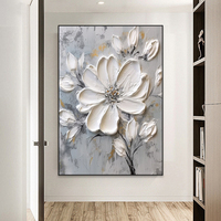 Cadre fait à la main photo oeuvre blanc texturé fleur affiche lourd minimaliste Art toile mur 3d peinture à l'huile pour la décoration intérieure