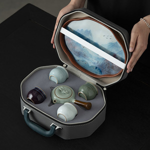 Imperial Palace Wenchuang Five Famous Kilns Ceramic Apple Teapot One Pot Four Cups Tea Tray Kung Fu Tea Set Gift - Product Image 2