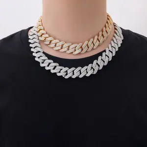 Ensemble de bijoux de luxe pour hommes, chaîne cubaine Miami <span class=keywords><strong>en</strong></span> or blanc de 16 pouces, 20 mm, hip-hop, sertie de diamants VVS, style glacé - Product Image 1