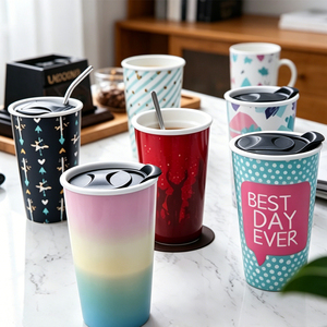 Tasses de voyage en céramique à <span class=keywords><strong>double</strong></span> paroi avec couvercle, personnalisables, imprimées, portables, en porcelaine, pour café en extérieur – Vente en gros usine - Product Image 3