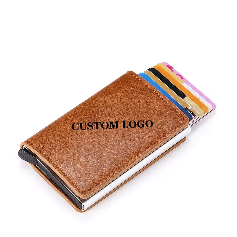 Customized Logo Pu Leather Metal Rfid Slim Wallet For Men With Money Clip And Pop Up Card Holder