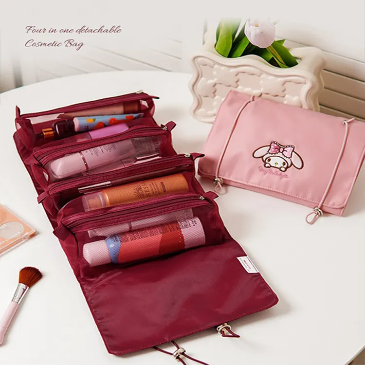22cm Kawaii Sanrios Makeup Bag Kuromis Melodies Foldable Cosmetic Bag Travel Accessories Cute Hello My Kitties Makeup Pouch Bag