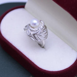 Anillo de Perlas Redondas Blancas de Agua Dulce y Agua Salada de 7-8 mm, con Luz Intensa, Casi Impecables, para Mujer, Plata S925, Pluma Elegante y Lujosa - Product Image 1