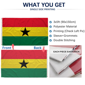 Drapeau du Ghana 3x5 pieds en polyester, impression recto, œillets en laiton, double couture, vente en gros, 3x5 90x150cm, drapeau de la République ghanéenne - Product Image 3