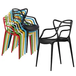 Scandinavian modern designer stacking armrest colorful plastic dining chair