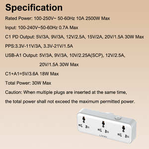 Ldnio Sc3317 Eu Uk Us Plug 1 Usb A 1 Type C Poorten Hoogspanning 3 Uitlaat 2500W Overspanningsbeveiliging Verlengsnoer Ac <span class=keywords><strong>Power</strong></span> Strip - Product Image 6