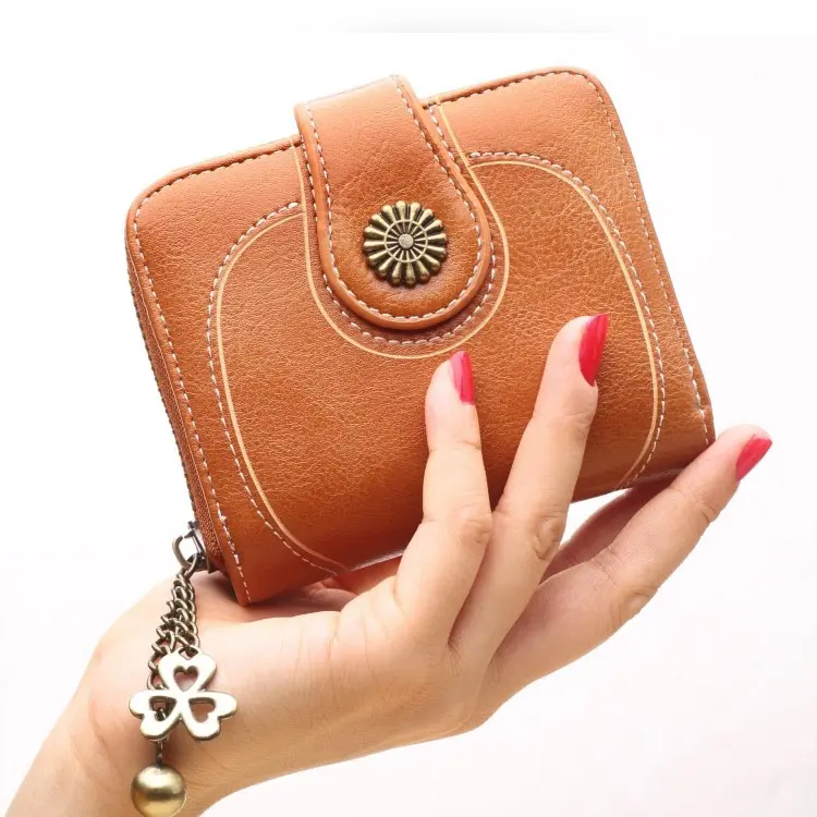 AZB327b Pu Luxury Short Wallet Women Chain Decoration Ladies Wallets And Purses Women Small Wallets For Women Fashionable