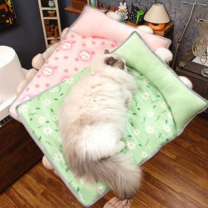 Небольшой, средний размер, экологически чистый принт, летняя и зимняя кровать для плюшевых питомцев, универсальный четырехсезонный ледяной Шелковый коврик для собак, кошек, ткань - Product Image 4