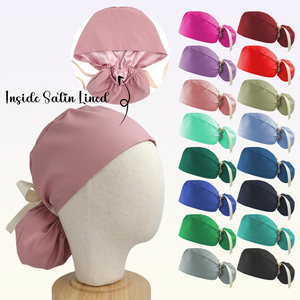 Cappelli da Infermiera con Fodera in Raso Rosa Stampata per Donne con Coda di Cavallo, per Cliniche e Ospedali, per Capelli Lunghi - Product Image 1