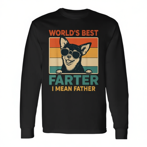 T-shirt à manches longues pour homme, col rond, unisexe, impression numérique, pour la fête des pères, avec inscription « Worlds Best Farter I Mean Father Dog » - Product Image 2