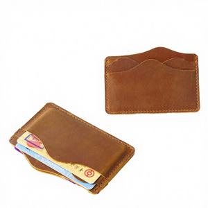Porte-cartes de visite en cuir véritable vintage vert foncé, portefeuille minimaliste fin multifonction pour hommes - Product Image 2