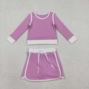 GLD1484 RTS Ensemble de jupe athlétique pour fille, motif uni violet, tenue de yoga pour enfant, vente en gros - Product Image 1