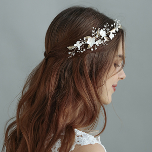 Handmade Polymer Clay Flower Bridal <strong>Hair</strong> Clip Gold Alloy Leaf Pearl Wedding <strong>Hair</strong> <strong>Piece</strong> Elegant <strong>Bridesmaid</strong> Headpiece Jewelry - Product Image 1