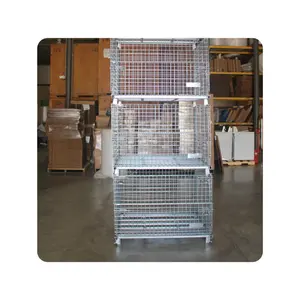 Galvanized Wire Mesh Container Foldable Metal Rolling Storage Cage For Warehouse