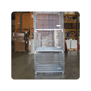 Contenitore in Rete Metallica Zincata Pieghevole, Gabbia di Stoccaggio Metallica con Ruote per Magazzino - Product Image 1