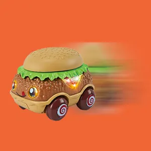 DIY Assembly Hamburger Car Electric Cartoon Hot Dog Car Pull Back Recording Function Hamburger Car With Light And Music