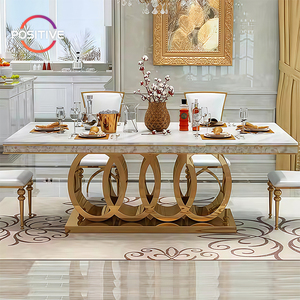 Mesa de comedor de acero inoxidable para restaurante de lujo, mesa de comedor Rectangular de mármol de alta calidad de lujo, - Product Image 1