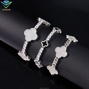 VVS moissanite GRA certificate 925 silver 18K gold plated round brilliant cut iced out clover tennis chain hiphop <b>bracelet</b> - Product Image 5