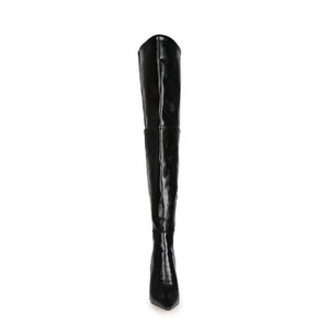 Bottes hautes pour femme style occidental, avec empeigne réfléchissante, fermeture éclair latérale, talon épais, taille 47, hiver, lumineuses, personnalisables - Product Image 5