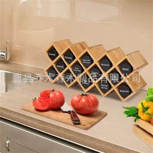 Étagère à épices en bambou, 14 compartiments, pliable, organiseur de cuisine avec couvercles en plastique hermétiques pour le rangement des condiments - Product Image 3