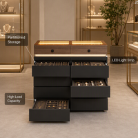 Commode à bijoux moderne en contreplaqué multicouche avec dessus en verre trempé, éclairage LED, 6 tiroirs, écologique et durable