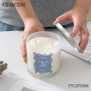 Couvercle en aluminium blanc givré pour petit lot <span class=keywords><strong>Cire</strong></span> de <span class=keywords><strong>soja</strong></span> environnementale à double mèche HTP de grande capacité - Product Image 5