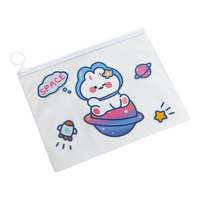 Sac de rangement pour cosmétiques transparent plat A5, imperméable, dessin animé kawaii, grande capacité, trousse à crayons avec fermeture éclair à anneau