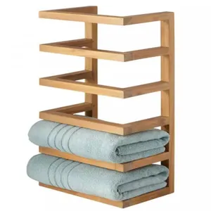 定制天然竹墙安装储物架毛巾干燥搁板毯子储物梯组织器批发