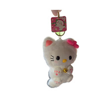 Porte-clés mousqueton Hello Kitty en peluche 12 cm, animal en peluche doux avec clochette, breloque de voiture en forme 3D, rembourrage en coton PP, couleurs rose et blanc