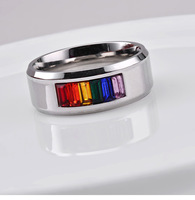 Arc-en-ciel Anneaux Gay Pride Lesbienne En Acier Inoxydable Coloré Anneaux Couple Bande Anneau Bijoux Pour Hommes Femmes En Gros