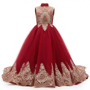 Elegant style fancy flower girl wedding gown Elegant Banquet Red Evening Dress fashion big girl dresses for girls of 10 year old