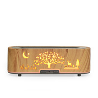Arbre et cerf forme électrique ultrasons flamme humidificateur feu flamme humidificateur d'air diffuseur avec veilleuse
