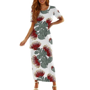 Stampa su richiesta abito con motivo a fiori Pattern Pohutukawa personalizzato da donna sera Puletasi all'ingrosso abiti polinesiani in due pezzi - Product Image 2