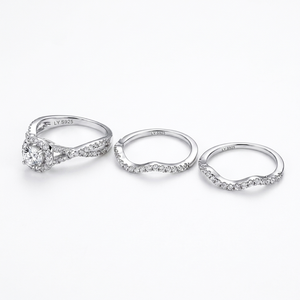 925 <b>Silver</b> Three-Piece Moissanite <b>Ring</b> <b>Set</b> Suitable for Daily Wear and Gift-Giving on Holidays - Product Image 1