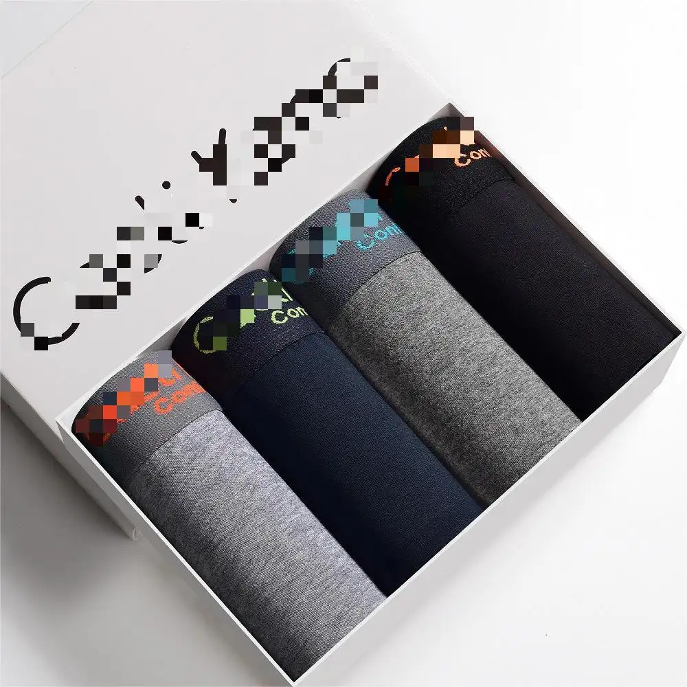 Custom Logo Word Jacquard Elastic Waistband Anti bacterial U Pouch Knitting Man Boxer Briefs Comfortable cotton