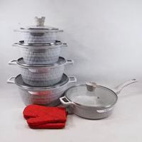 Set Peralatan Masak Marmer Heavy Duty 12 Pcs 20-32cm Model Diamond Besar, Casserole Aluminium Cor dengan Tutup Pinggiran Lebar dari Stainless Steel untuk Kepakaran Chef