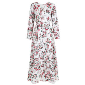 Elegante abito musulmano floreale da donna vestito da sole stampato Kaftan Abaya con cintura <span class=keywords><strong>femminile</strong></span> Islam lungo <span class=keywords><strong>abbigliamento</strong></span> bohémien - Product Image 5